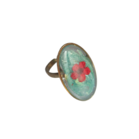 Bague bleue fleur rouge
