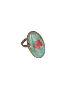 Bague bleue fleur rouge