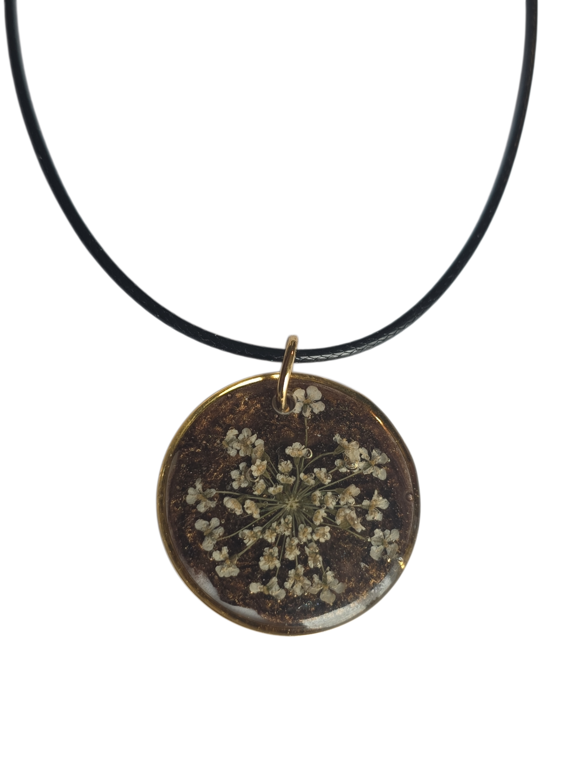 Collier marron fleur de carotte blanche