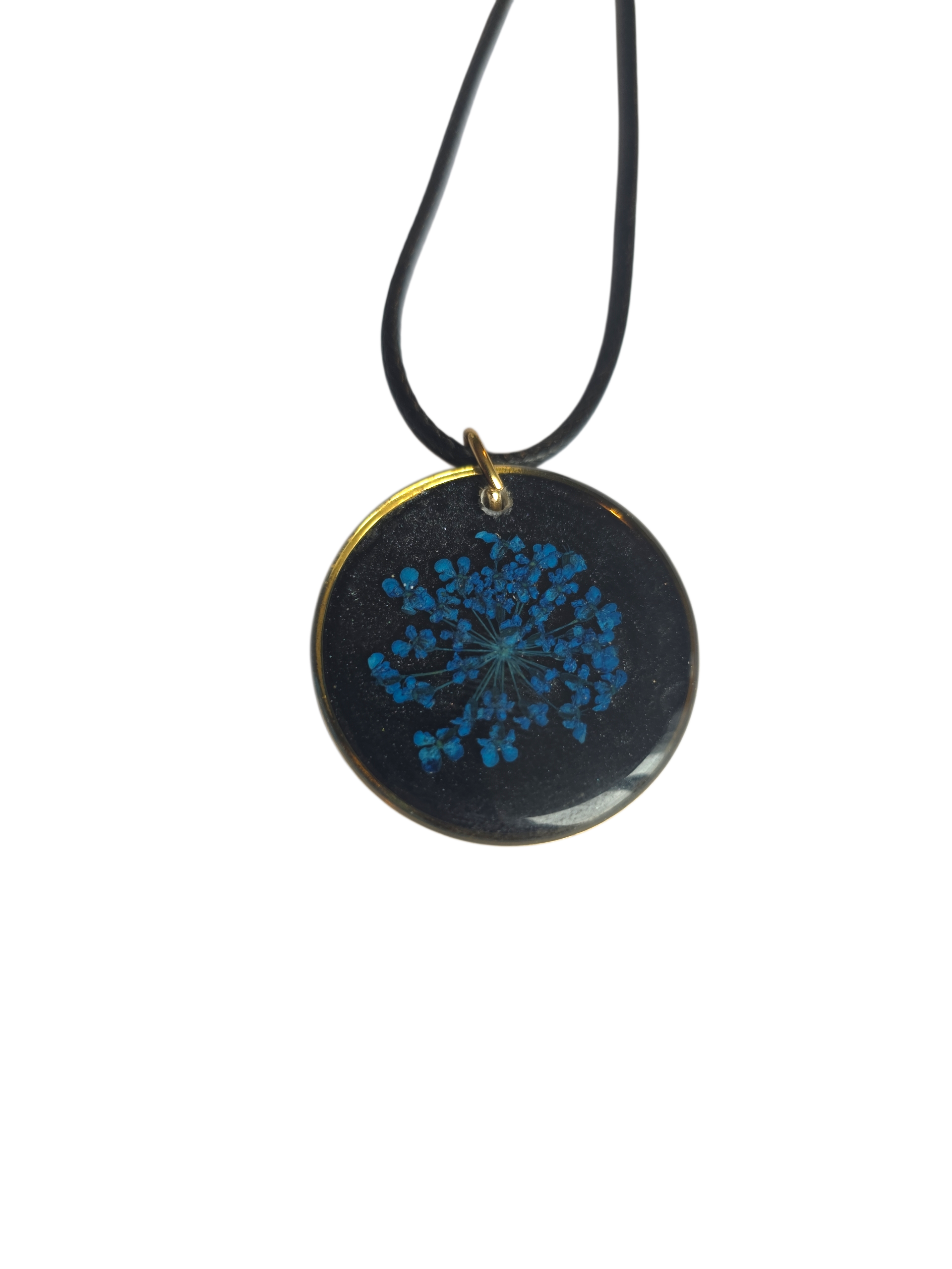 Collier noir fleur de carotte bleue
