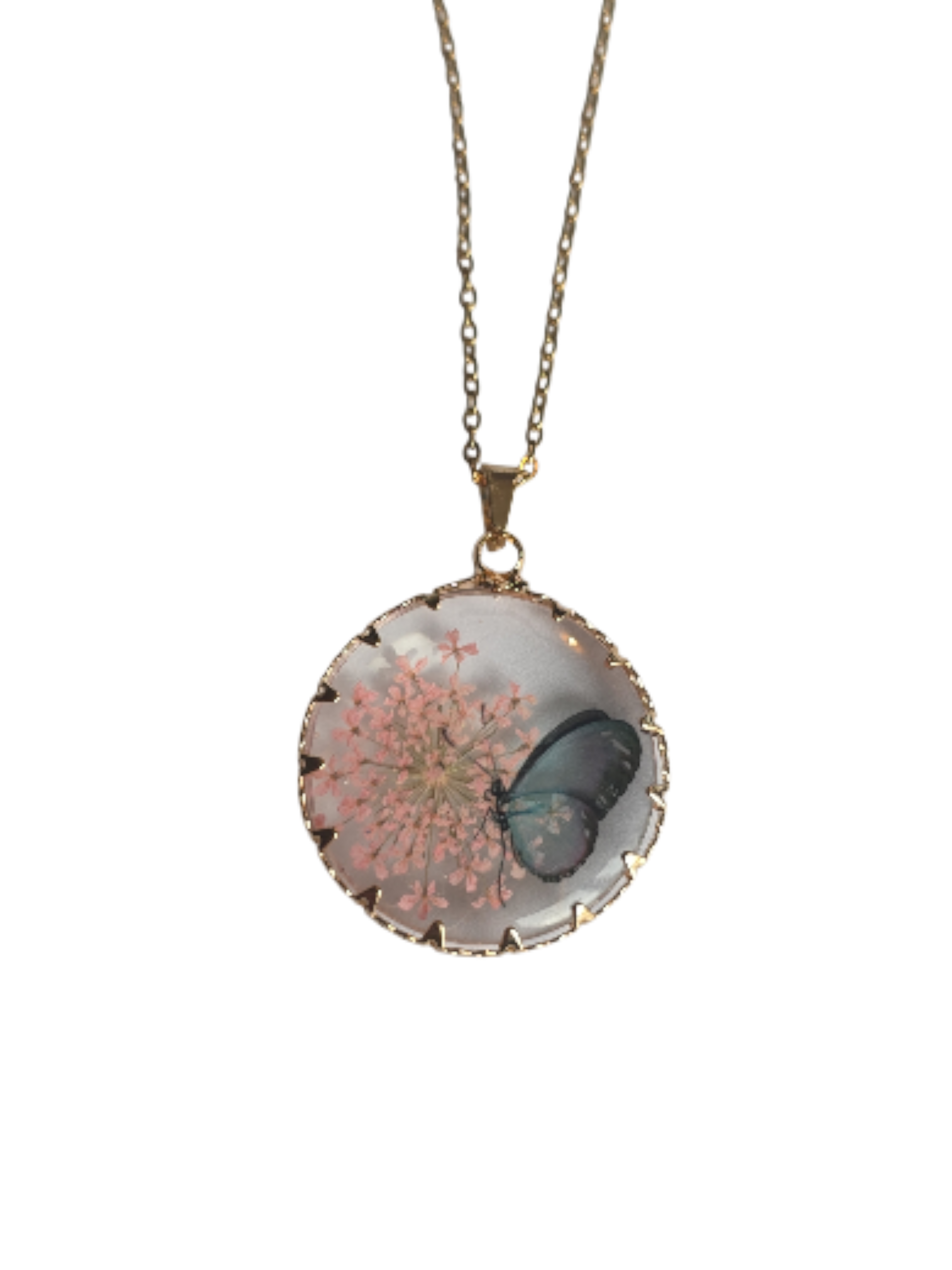 Collier papillon rose