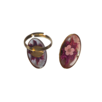 Bague transparente violette et fleur rose